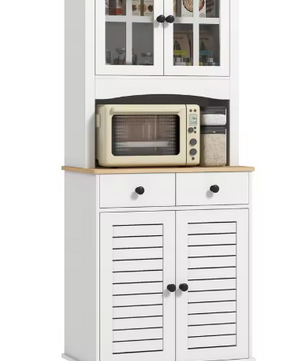 Hoge Keukenkast met Glazen Deuren – Dressoir met Planken & Lades, 170 cm