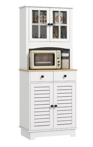 Hoge Keukenkast met Glazen Deuren – Dressoir met Planken & Lades, 170 cm