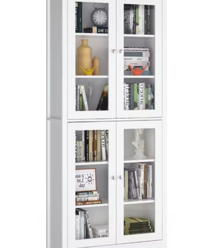 Hoge Vitrinekast met Glazen Deuren – Wit, 190 cm, 6 Niveaus