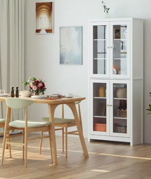 Hoge Vitrinekast met Glazen Deuren – Wit, 190 cm, 6 Niveaus