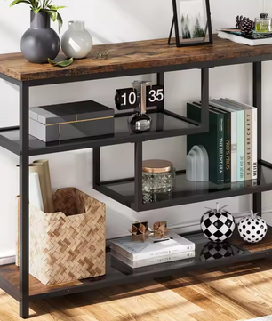 Smalle 4-laags Consoletafel – Glazen Planken & Metalen Frame, 100 cm