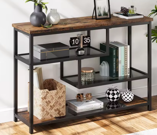 Smalle 4-laags Consoletafel – Glazen Planken & Metalen Frame, 100 cm