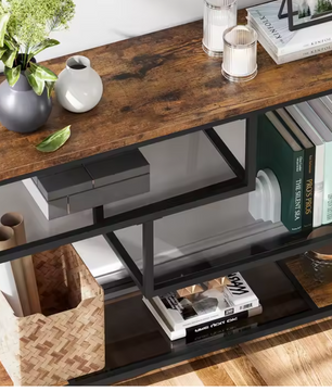 Smalle 4-laags Consoletafel – Glazen Planken & Metalen Frame, 100 cm