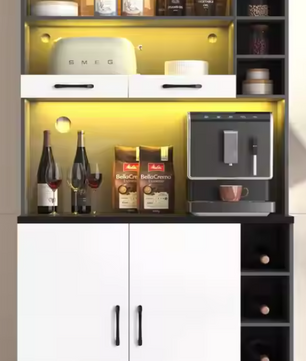 Moderne Keukenkast met LED & Magnetronruimte, Grijs/Wit