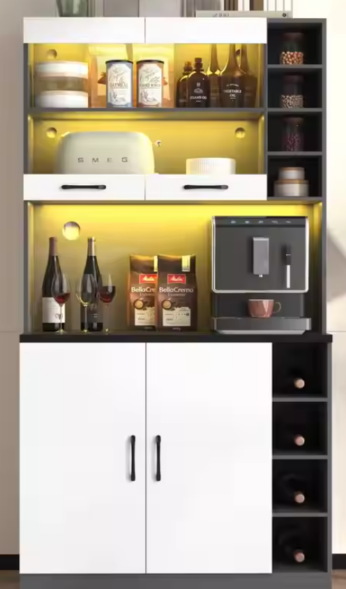 Moderne Keukenkast met LED & Magnetronruimte, Grijs/Wit