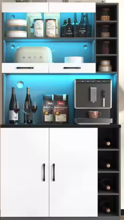 Moderne Keukenkast met LED & Magnetronruimte, Grijs/Wit