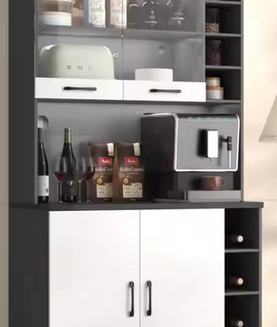 Moderne Keukenkast met LED & Magnetronruimte, Grijs/Wit