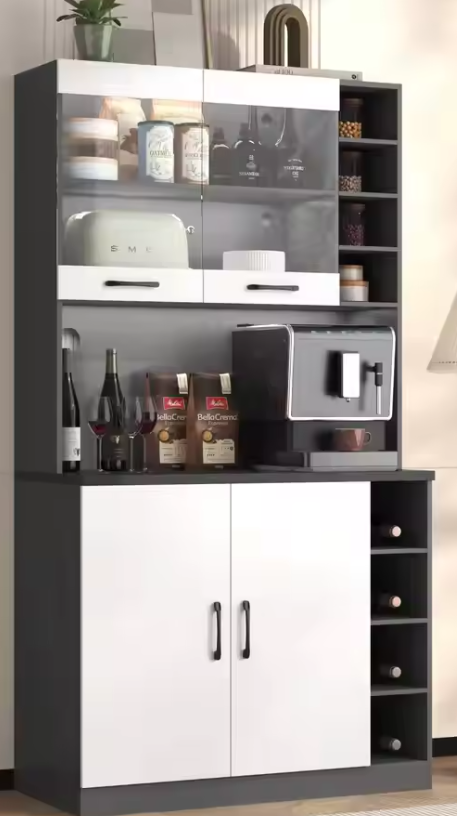 Moderne Keukenkast met LED & Magnetronruimte, Grijs/Wit