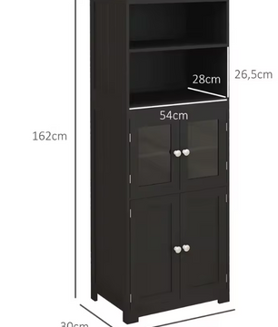 Zwarte Hoge Keukenkast met Glazen Deuren – 162 cm Hoog, MDF