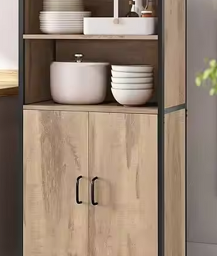 Hoge Keukenkast met Verstelbare Plank – Industrieel Design, 124,5 cm