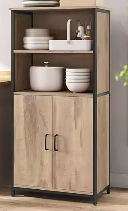 Hoge Keukenkast met Verstelbare Plank – Industrieel Design, 124,5 cm
