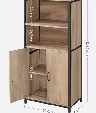 Hoge Keukenkast met Verstelbare Plank – Industrieel Design, 124,5 cm