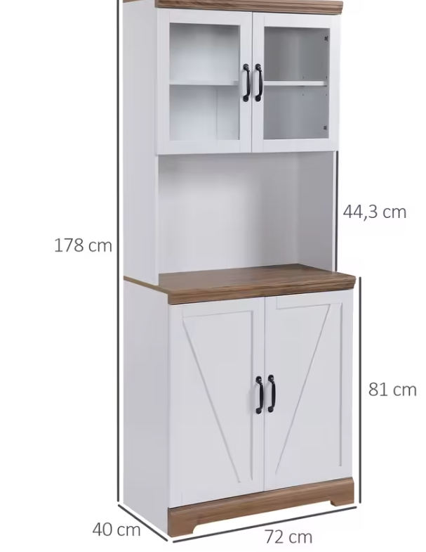 Keukenkast met Glazen Deuren – Buffetkast met Aanrecht 178 cm