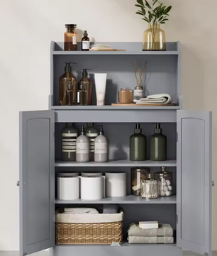 Witte Badkamerkast met Deuren – 2 Open Planken & Verstelbare Legplanken