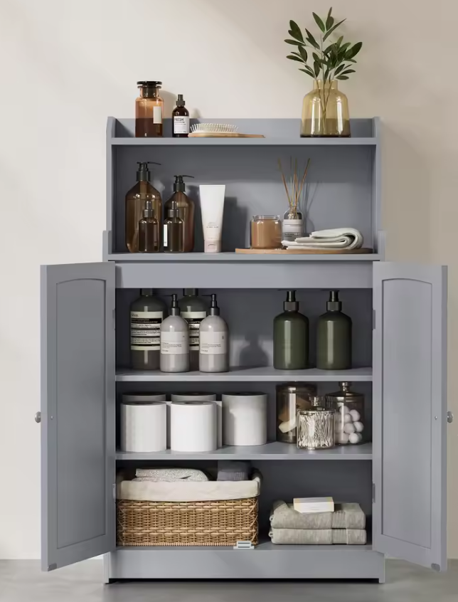 Witte Badkamerkast met Deuren – 2 Open Planken & Verstelbare Legplanken
