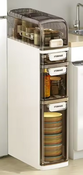 Smalle Badkamerkast met 4 Lagen – Met Wieltjes & Toiletrolhouder