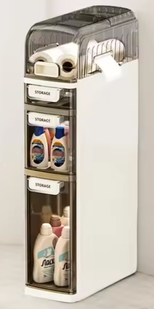 Smalle Badkamerkast met 4 Lagen – Met Wieltjes & Toiletrolhouder
