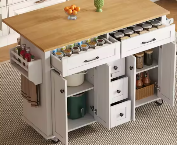 Mobiele Keukentrolley met Uitklapbaar Werkblad – 140x65 cm