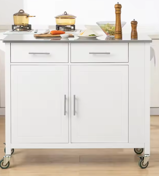 Keukentrolley met RVS Werkblad – Opbergruimte & Wielen, 107 cm