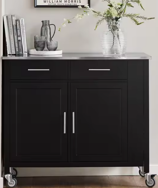 Keukentrolley met RVS Werkblad – Opbergruimte & Wielen, 107 cm