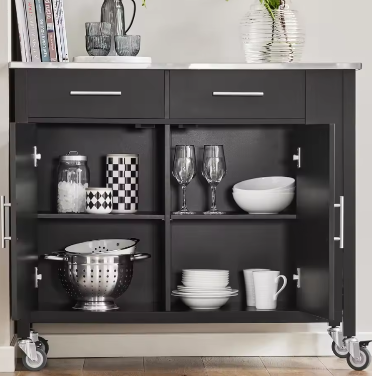 Keukentrolley met RVS Werkblad – Opbergruimte & Wielen, 107 cm