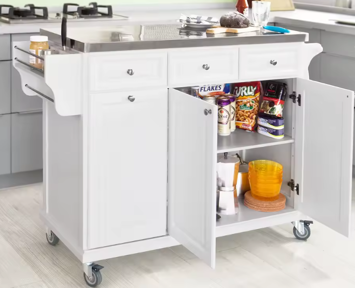 Keukentrolley met RVS Blad, Lade & Prullenbakhouder – 107 cm