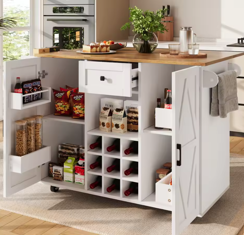 Keukeneiland met Opklapbaar Tafelblad – Met Lade & Kast, 137 cm