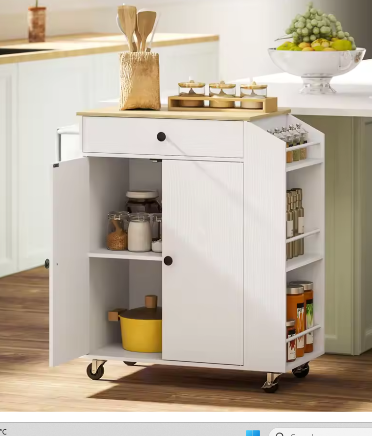 Keukeneiland met Kruidenrek, Lade & Wielen – 82x38x86,5 cm