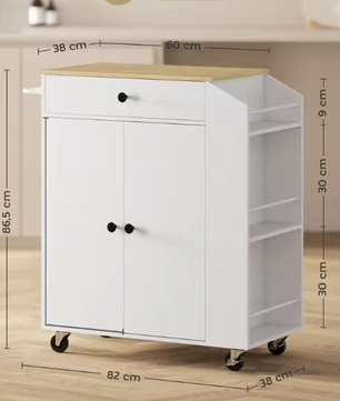 Keukeneiland met Kruidenrek, Lade & Wielen – 82x38x86,5 cm
