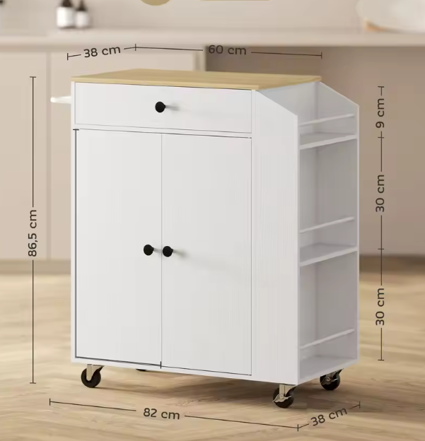 Keukeneiland met Kruidenrek, Lade & Wielen – 82x38x86,5 cm