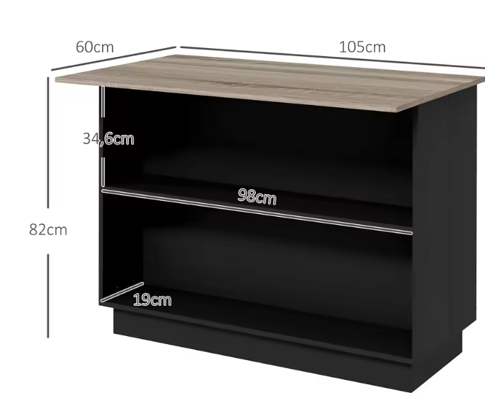 Keukeneiland met Kasten & Open Planken – 105x60x82 cm