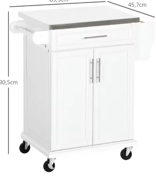 Keukeneiland met Lade, Kast & Wielen – RVS Blad, 83,5x45,7x90,5 cm