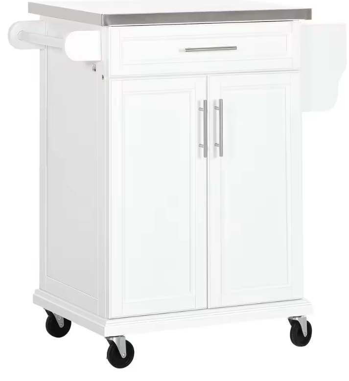 Keukeneiland met Lade, Kast & Wielen – RVS Blad, 83,5x45,7x90,5 cm