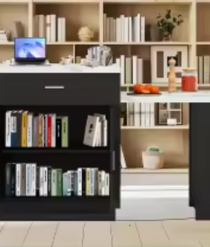 Uitschuifbaar Keukeneiland met Eettafel, Opbergkast & Stopcontact – 211x55x89,5 cm