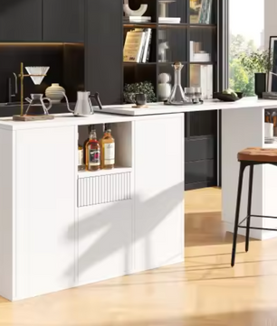 360° Draaibare Bartafel – Zwart MDF met Marmeren Blad & Opbergruimte