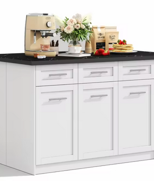 Multifunctioneel Keukeneiland met Uittrekbare Eettafel – Zwart/Wit Marmerlook, 150 cm