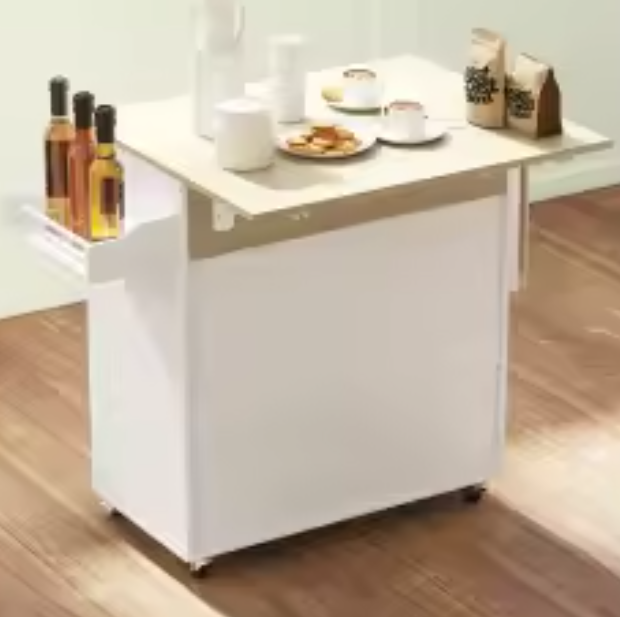 Keukeneiland op Wielen met Klapblad – Kast, Lade & Planken, 106 cm