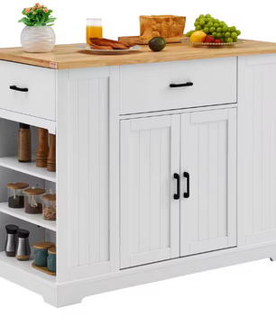 Keukeneiland met Houten Blad & Verstelbare Opbergruimte – 117 cm Breed