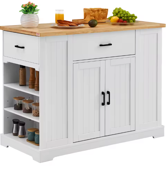 Keukeneiland met Houten Blad & Verstelbare Opbergruimte – 117 cm Breed
