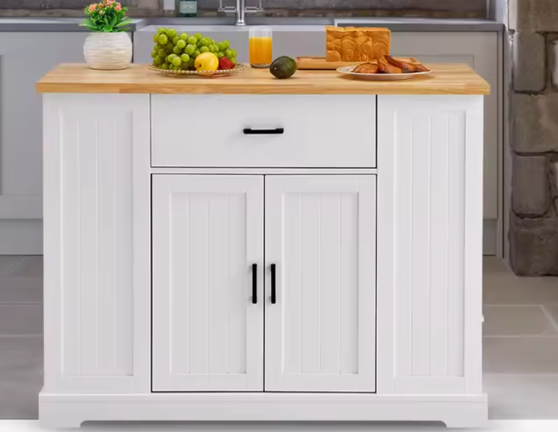 Keukeneiland met Houten Blad & Verstelbare Opbergruimte – 117 cm Breed