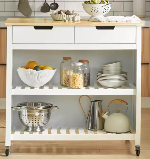 Keukeneiland met Lade & Planken – 98x58x94 cm, Verrijdbaar en Praktisch