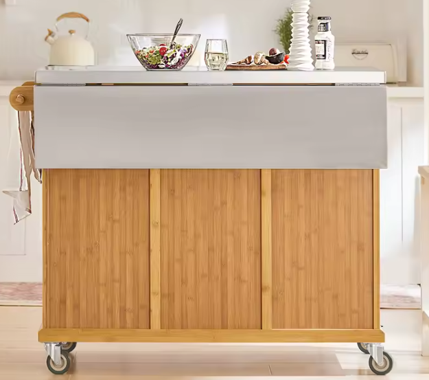 Keukeneiland met Uitschuifbaar RVS Blad – 115x46–71x92 cm