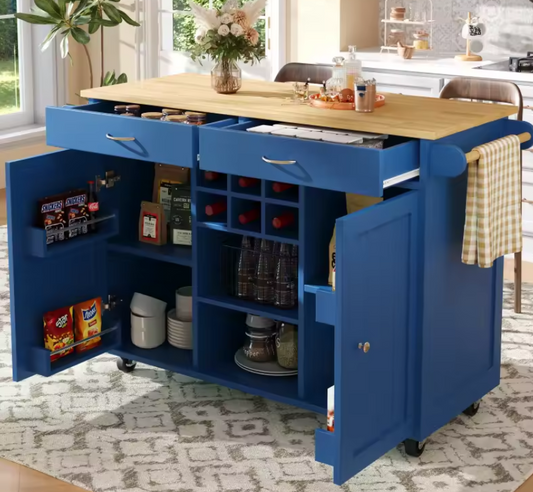 Multifunctioneel Keukeneiland met Wielen – 102x45x92 cm, Modern Ontwerp met Wijnrek & Opbergruimte
