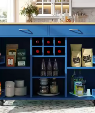 Multifunctioneel Keukeneiland met Wielen – 102x45x92 cm, Modern Ontwerp met Wijnrek & Opbergruimte