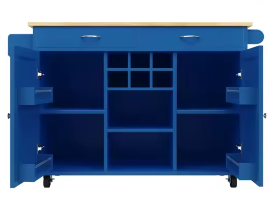 Multifunctioneel Keukeneiland met Wielen – 102x45x92 cm, Modern Ontwerp met Wijnrek & Opbergruimte