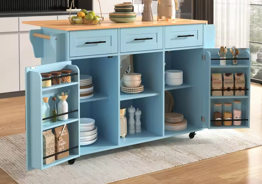Grijs Keukeneiland met Marmerlook Blad – 139x46–71x91,5 cm