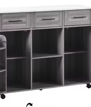 Grijs Keukeneiland met Marmerlook Blad – 139x46–71x91,5 cm