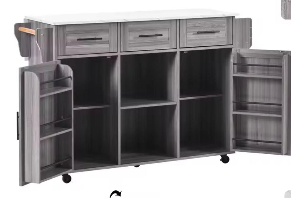 Grijs Keukeneiland met Marmerlook Blad – 139x46–71x91,5 cm