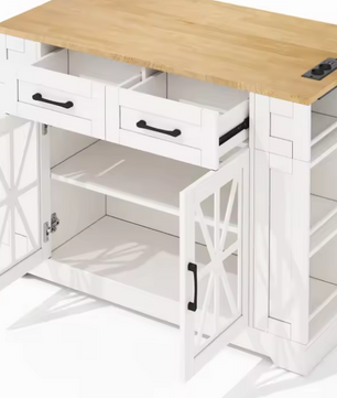 Draagbaar Keukeneiland met Opklapbare Tafel, USB & Glazen Deur – 120x65x92 cm