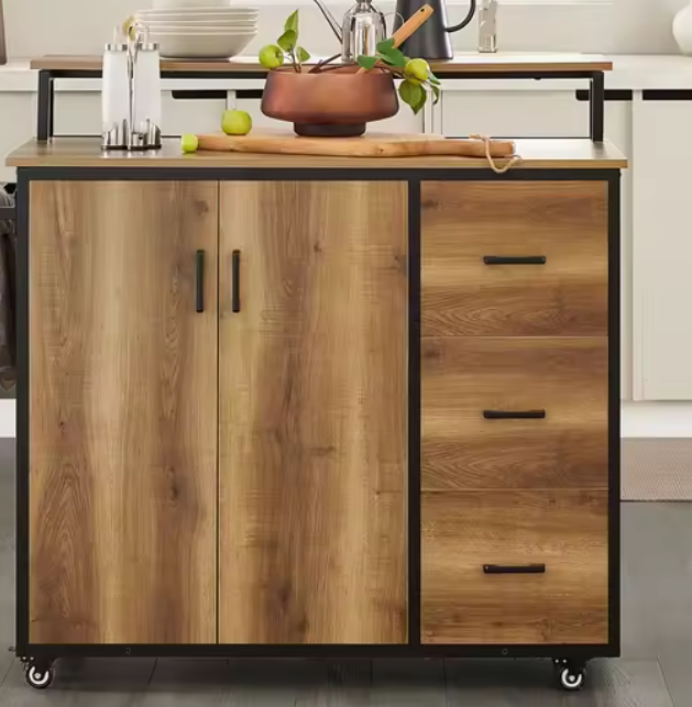Keukeneiland met Lades, Deuren & Wielen – 113x69x106 cm, Industrieel Design